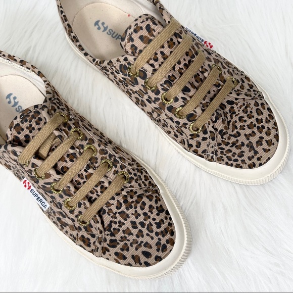 Superga Leopard Print Brown Low Top Lace Up Chunky Canvas Sneakers 37 - Picture 3 of 10